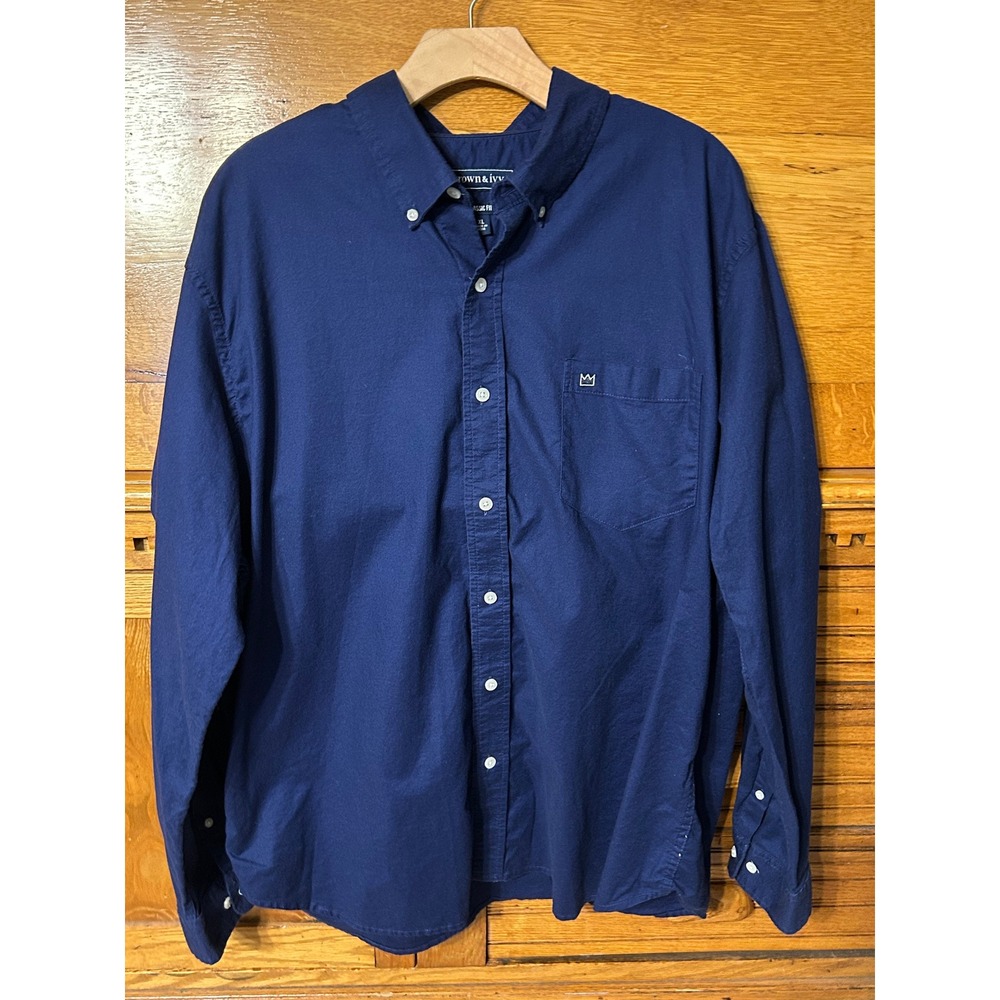 Crown & Ivy Preppy Nautical Blue Classic Fit Long Sleeve Button Down Shirt
